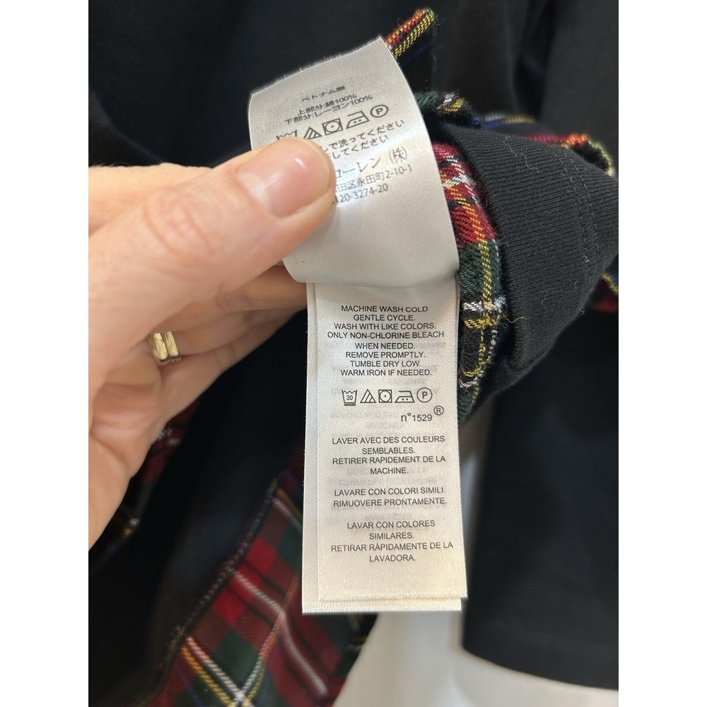 Lauren Ralph Lauren Jeweled Monogram Blouse Sz L Plaid Statement Hem Academia - Picture 10 of 10